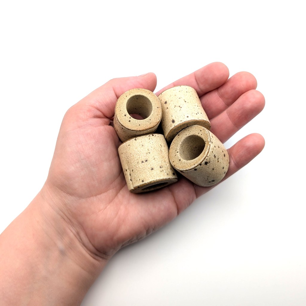 Set of 4 huge extra large handmade ceramic pottery tube beads - decorated with an oatmeal effect glaze and made from a toasty stoneware clay - ideal for large macrame projects and wall hangings-for sale on Etsy